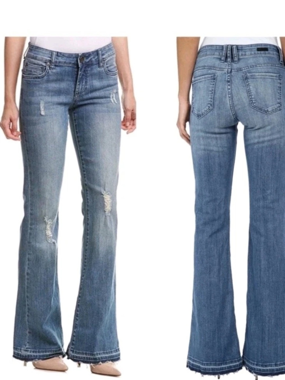 NWT KUT From The Kloth Elena Super Flare Jeans Mid-rise Distressed Sz 10